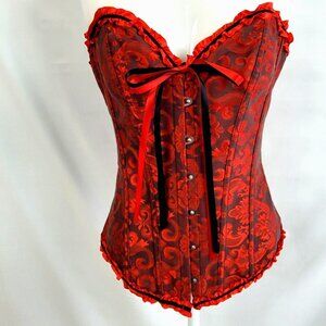NWT Dora's Secret XS S Black Red Floral Brocade Lace Up Boned Corset AS-IS